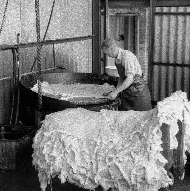 'Oiling on' part of the stoving process, Glastonbury 1960 Photo: John Morland