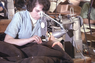 Stitching the pockets on a coat, Morlands, 1977
Photo: Howard Stone