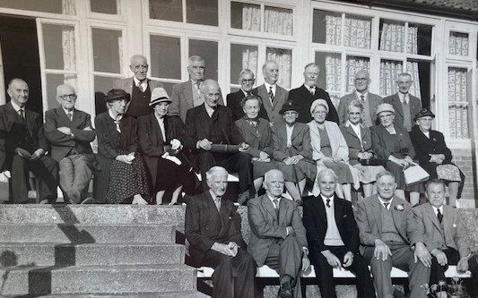 A group of pensioners at Morlands, including Fred Perry (top row right hand side) and "one of the great characters of the firm" Clarence Perry (top row, fourth from the left). This was an event to mark the 65th birthday of Harry Scott Stokes, Chairman of Morlands Photo: Alan Hooper
