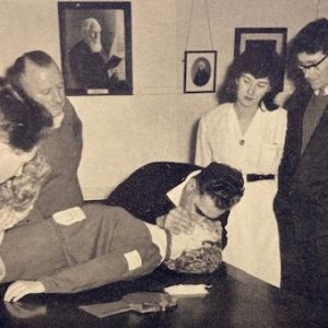 First aiders at Morlands are shown the 'kiss of life' Photo: Morlands Magazine, Spring 1961