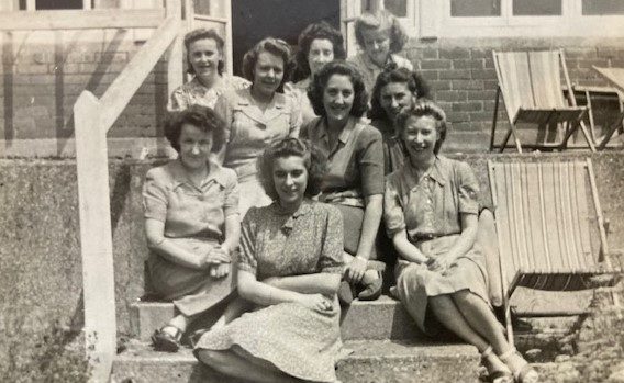 Jean Christopher with friends outside the Morlands canteen Photo: Bev Coggins and Sue Ford